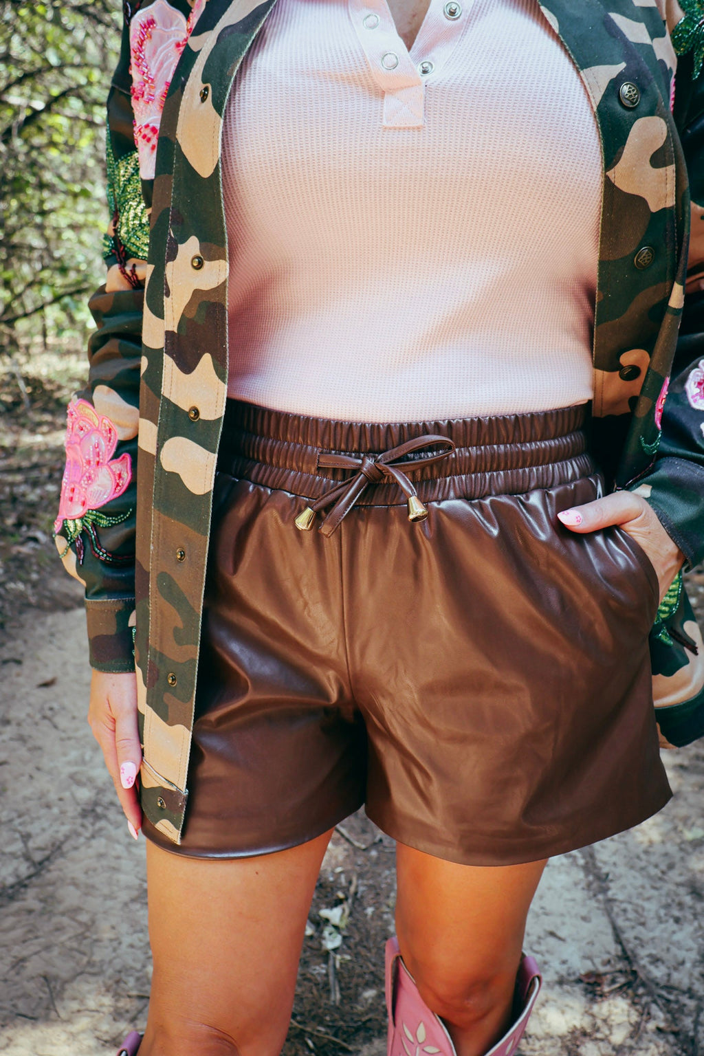 Brown Vegan Leather Shorts